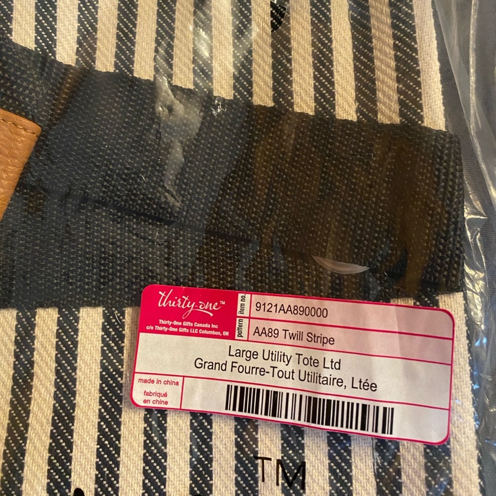 Thirty-One Utility Tote with Black and White Stripes